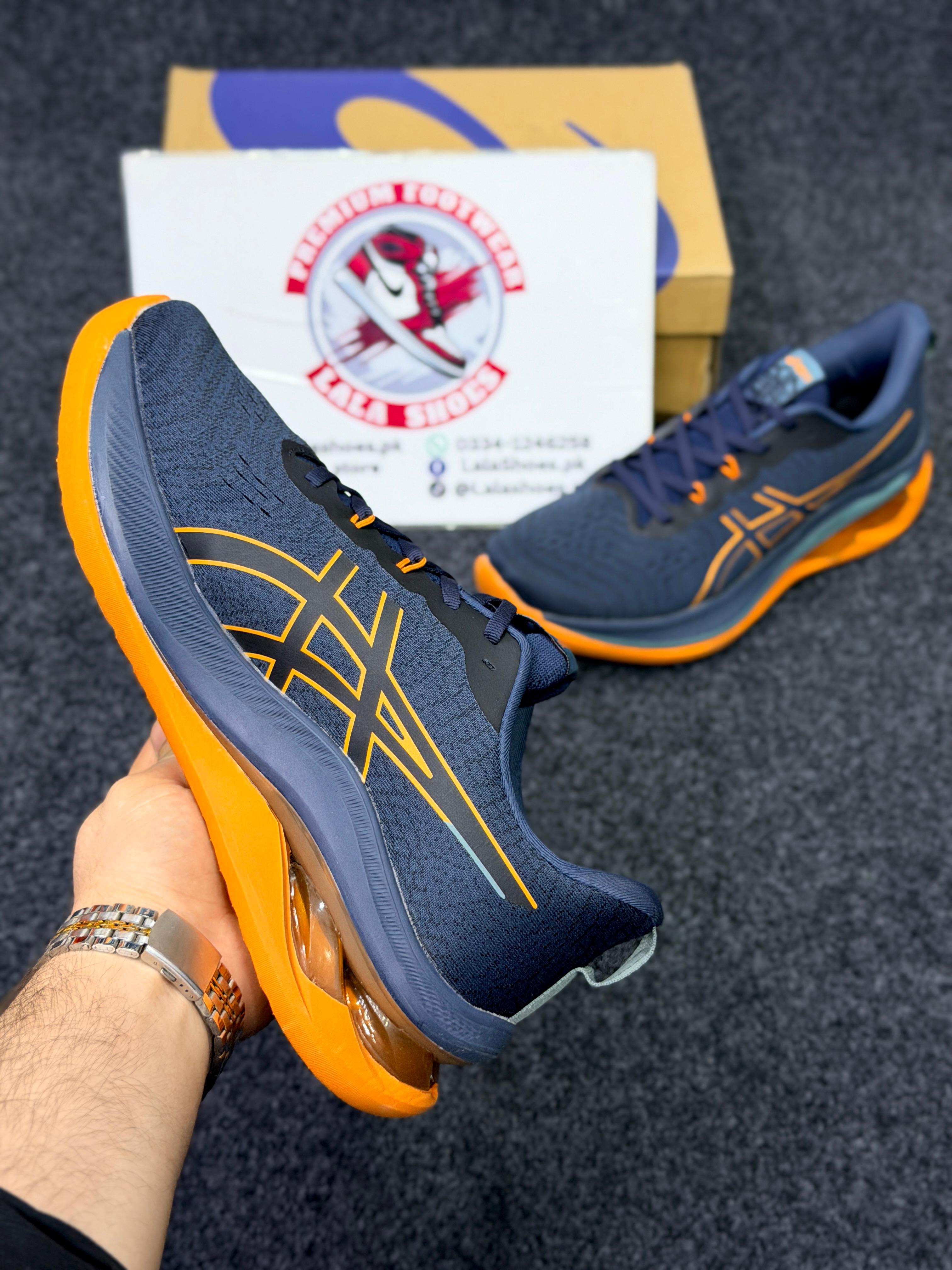 ASICS Style Gel Cushion Running Shoes – Blue & Orange  Comfort Sneakers for Men