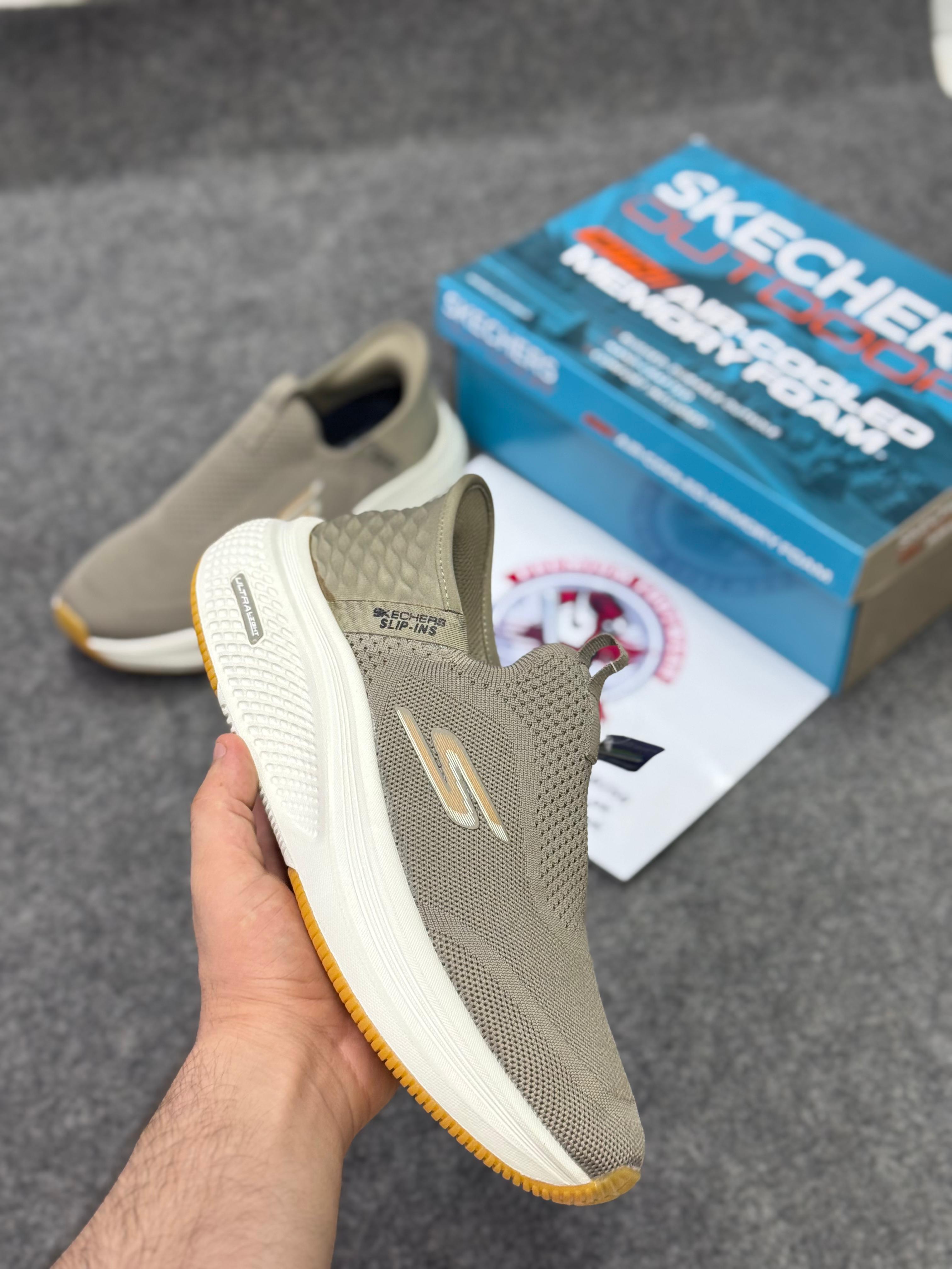 Skechers Slip-ins: Max Cushioning Hyper Burst khaki beige Comfort & Air-Cooled Cushioning | Best Walking