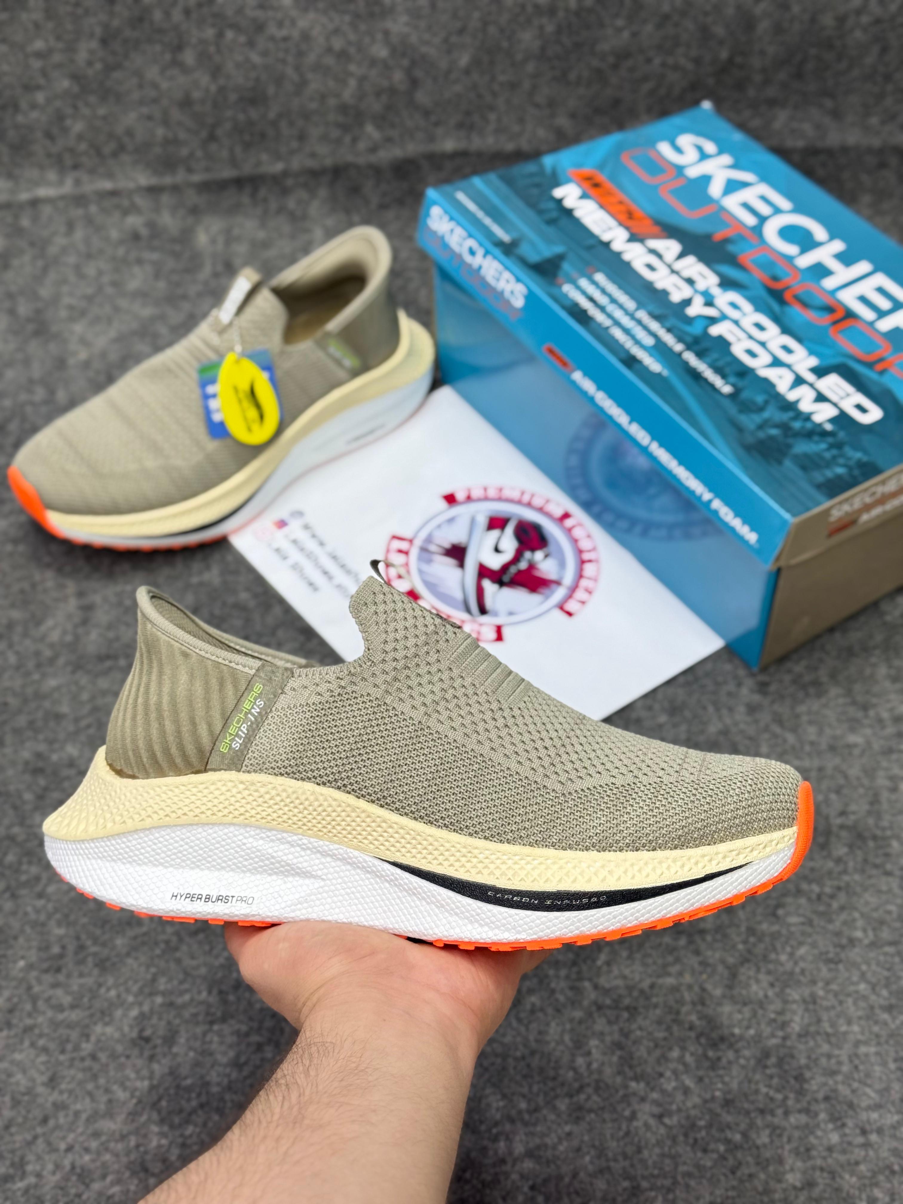 Skechers Slip-ins: Max Cushioning Hyper Burst Light Brown Lightweight, Air-Cooled Memory Foam