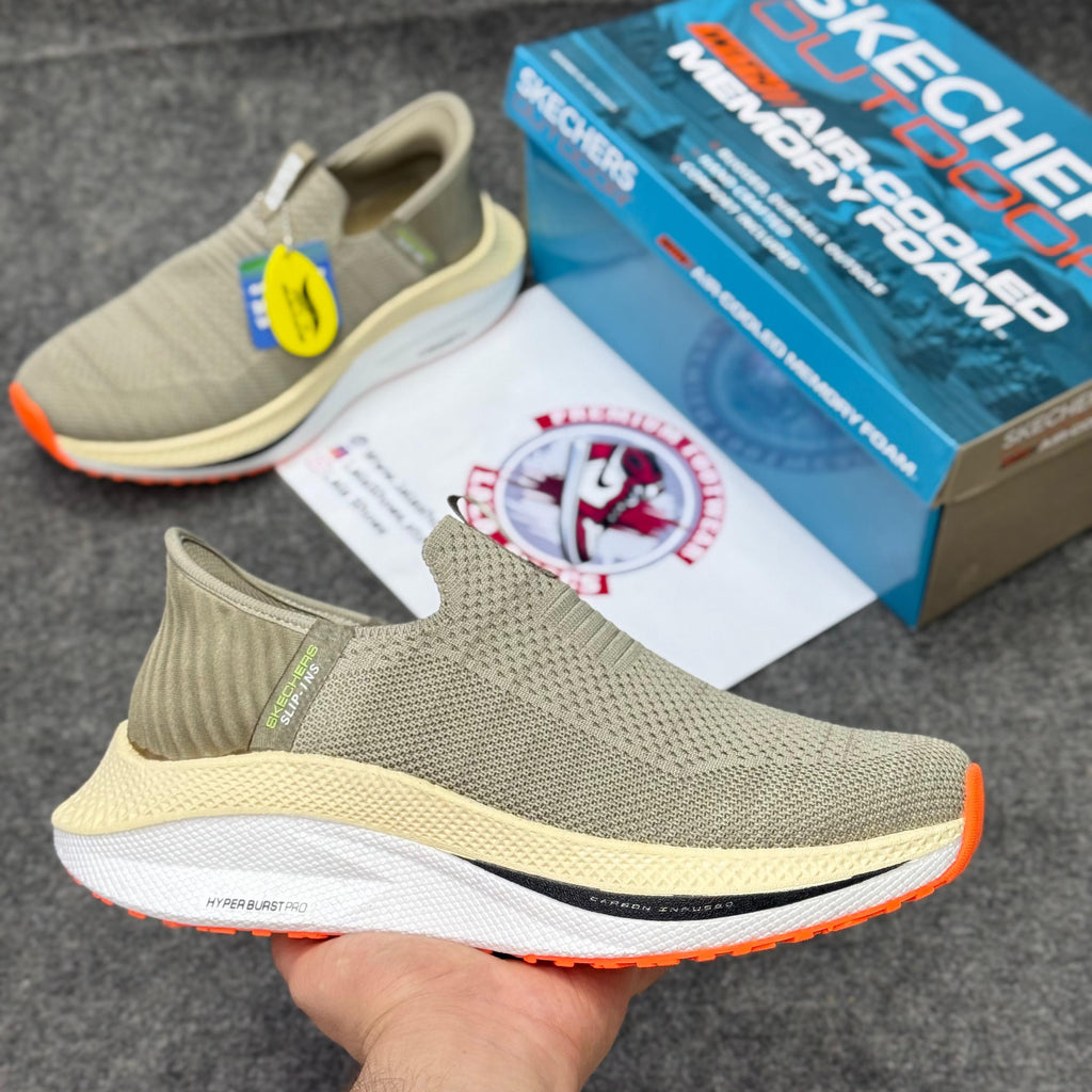 Skechers Slip-ins: Max Cushioning Hyper Burst Light Brown Lightweight, Air-Cooled Memory Foam