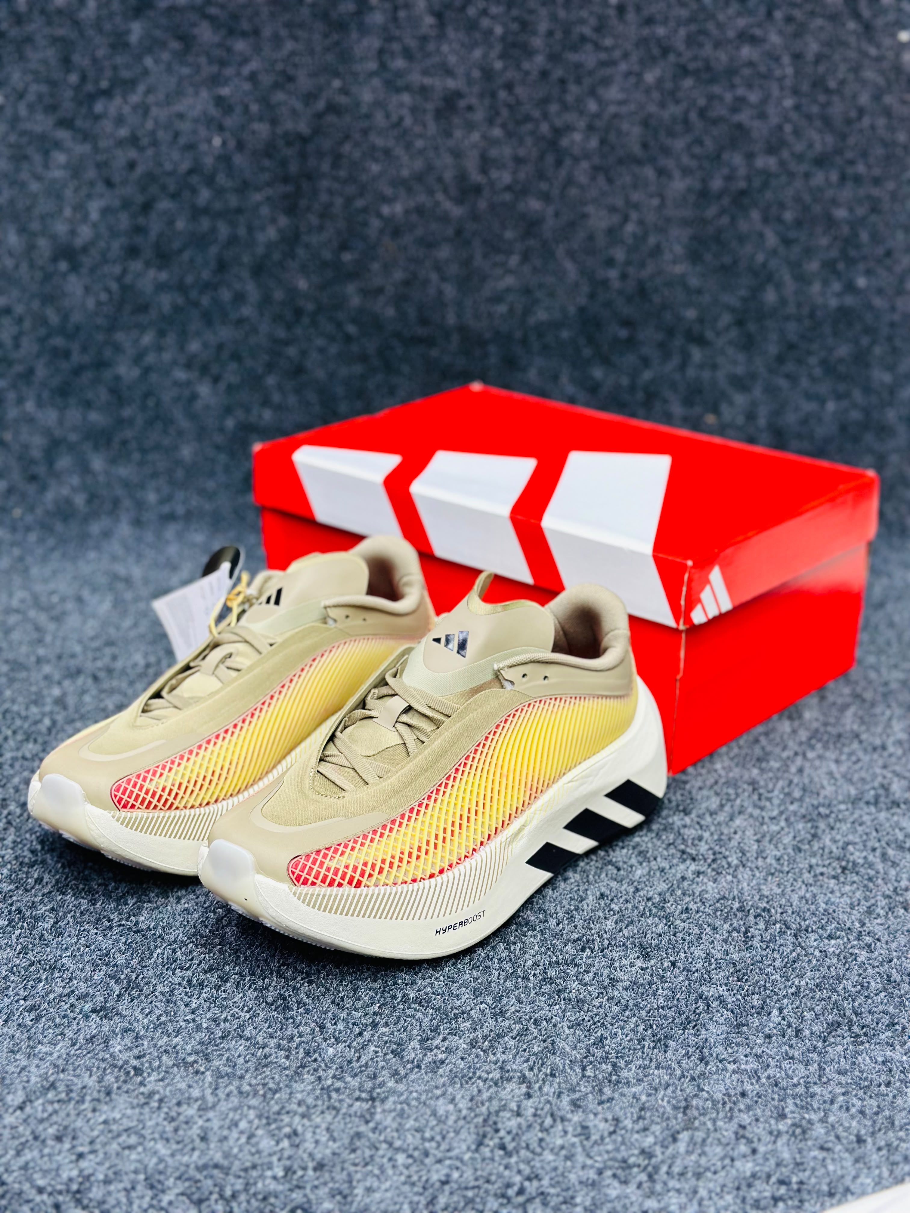 adidas Hyperboost Edge Running Shoes.   Cream / Solar Yellow / Black