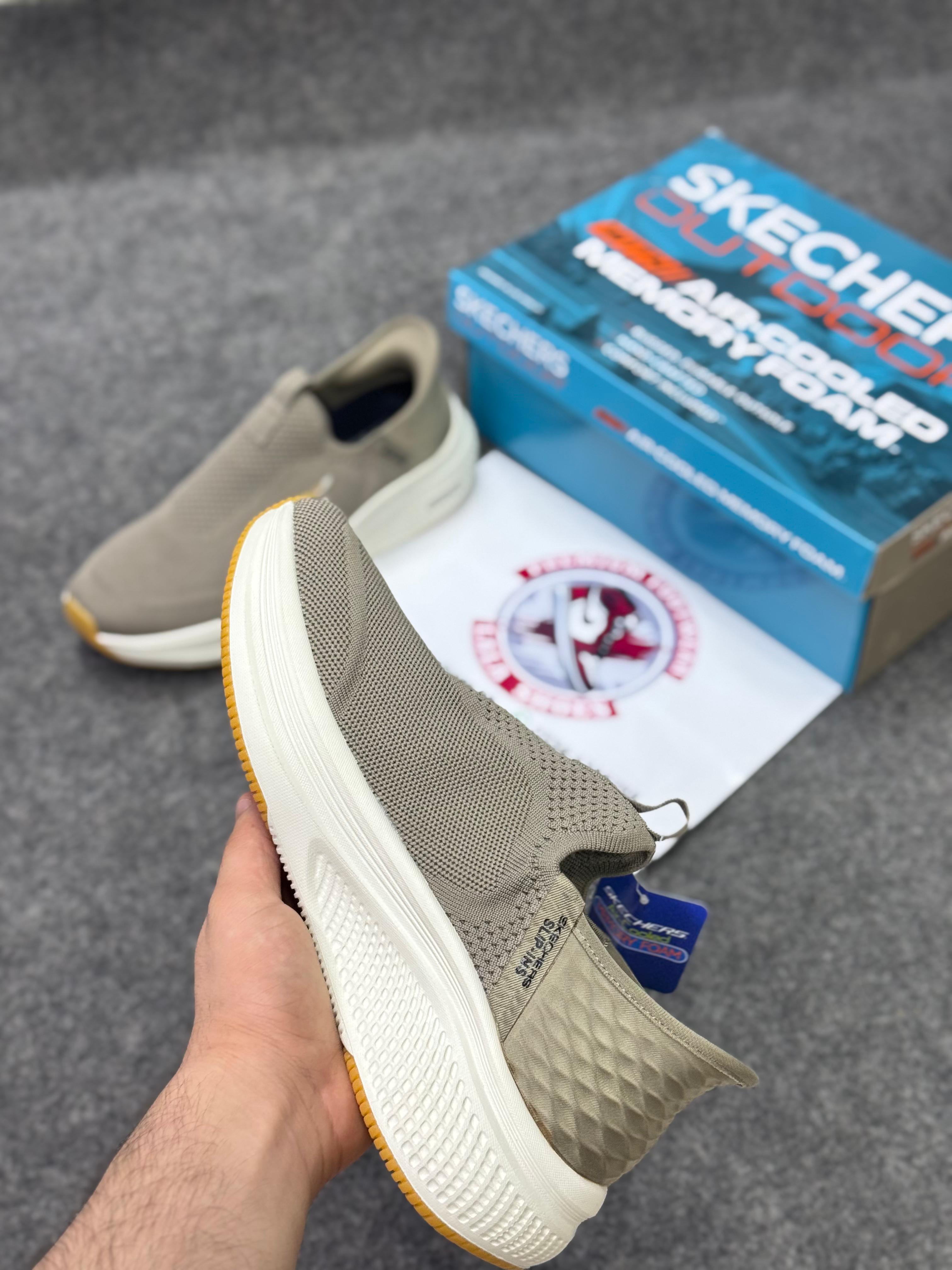Skechers Slip-ins: Max Cushioning Hyper Burst khaki beige Comfort & Air-Cooled Cushioning | Best Walking