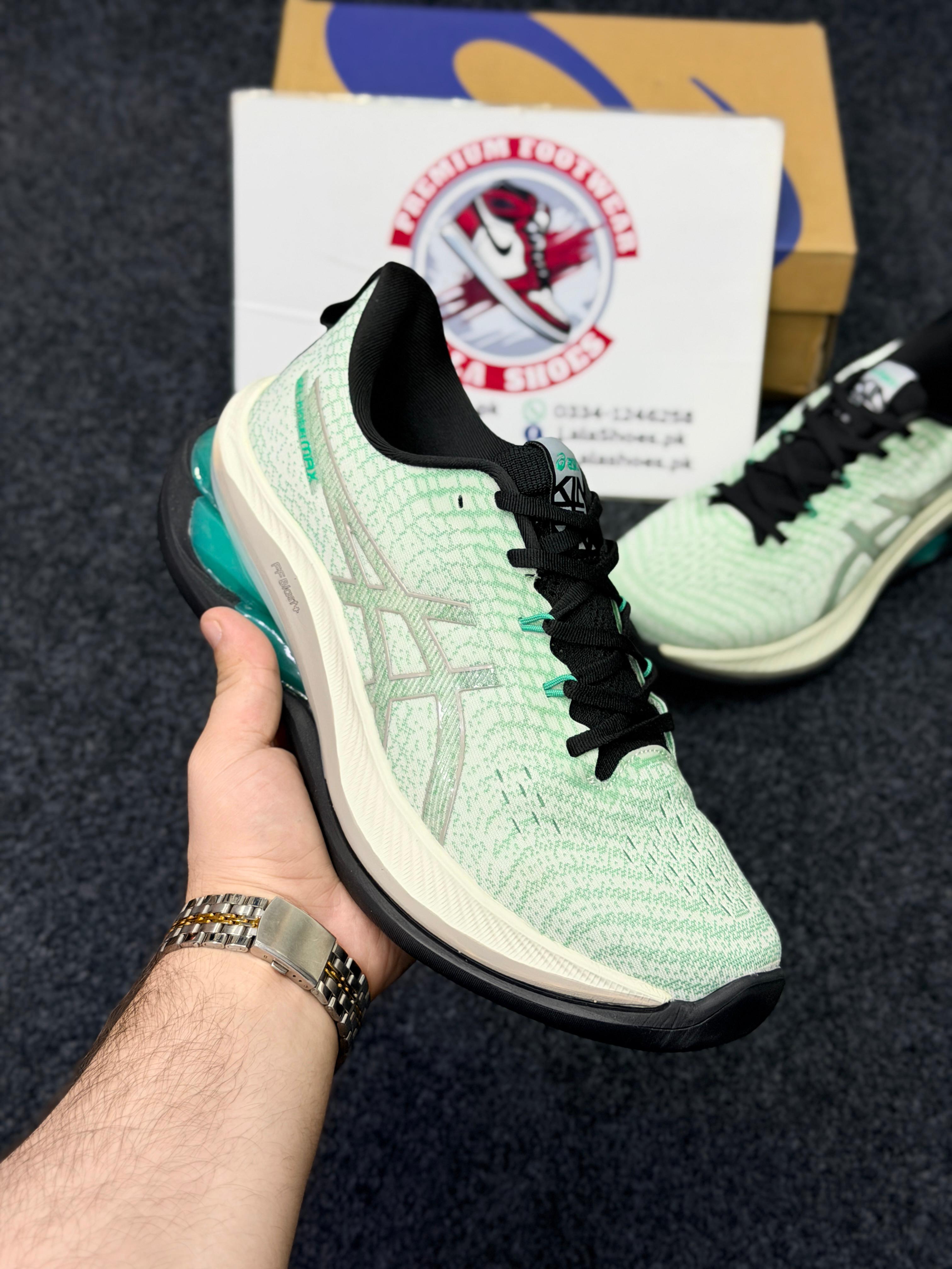 ASICS Style Gel Cushion Running Shoes – Aqua Greenish & Black Contrast Comfort Sneakers for Men