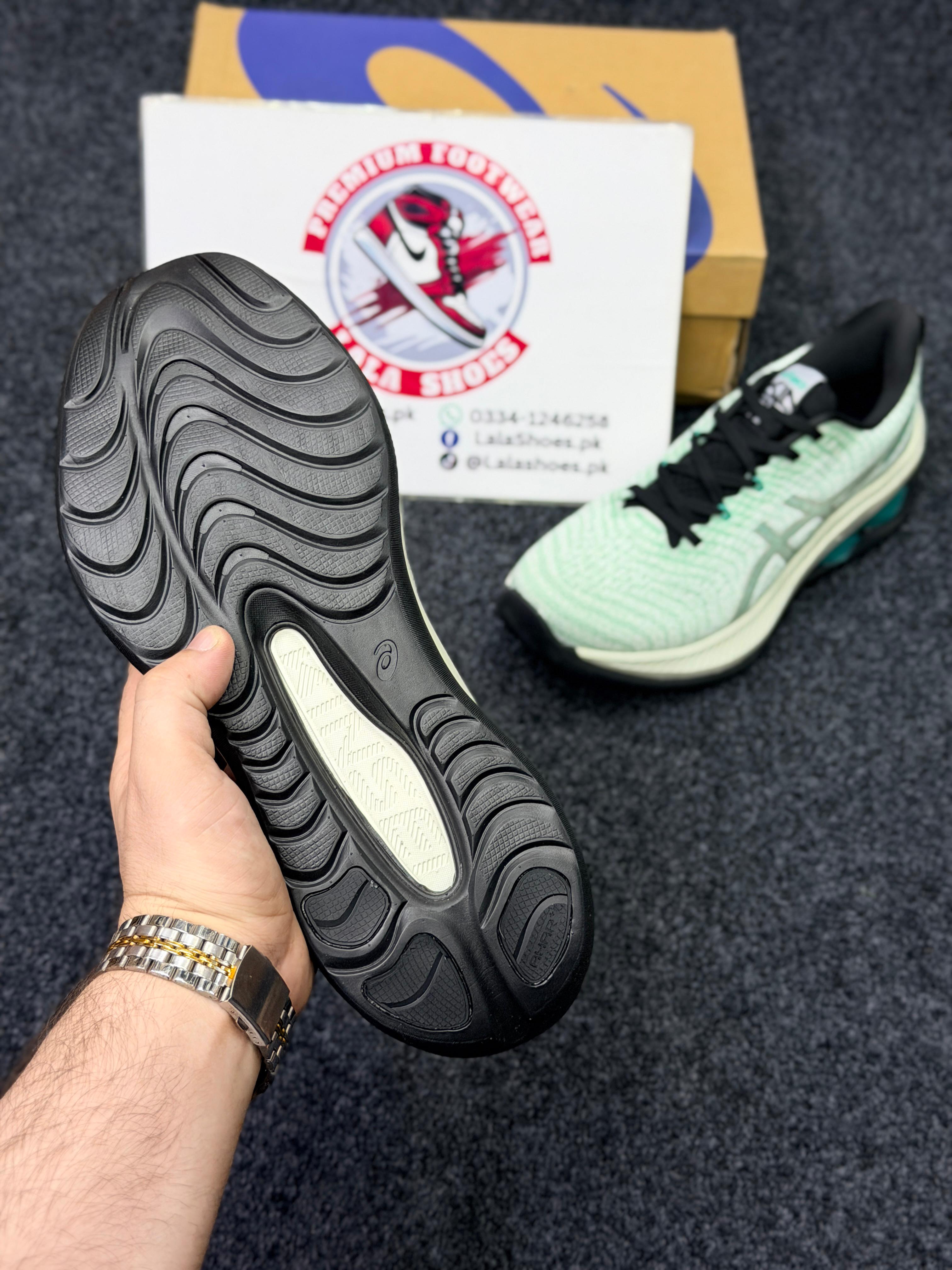 ASICS Style Gel Cushion Running Shoes – Aqua Greenish & Black Contrast Comfort Sneakers for Men