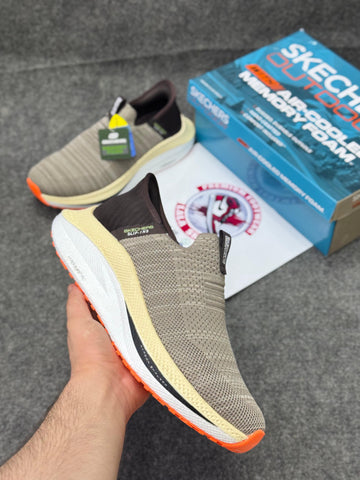 Skechers Slip-ins: Max Cushioning Hyper Burst Brown khaki Lightweight, Air-Cooled Memory Foam