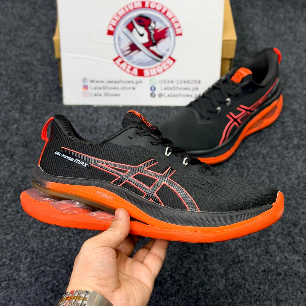 ASICS Style Gel Cushion Running Shoes – Black & Orange Comfort Sneakers for Men