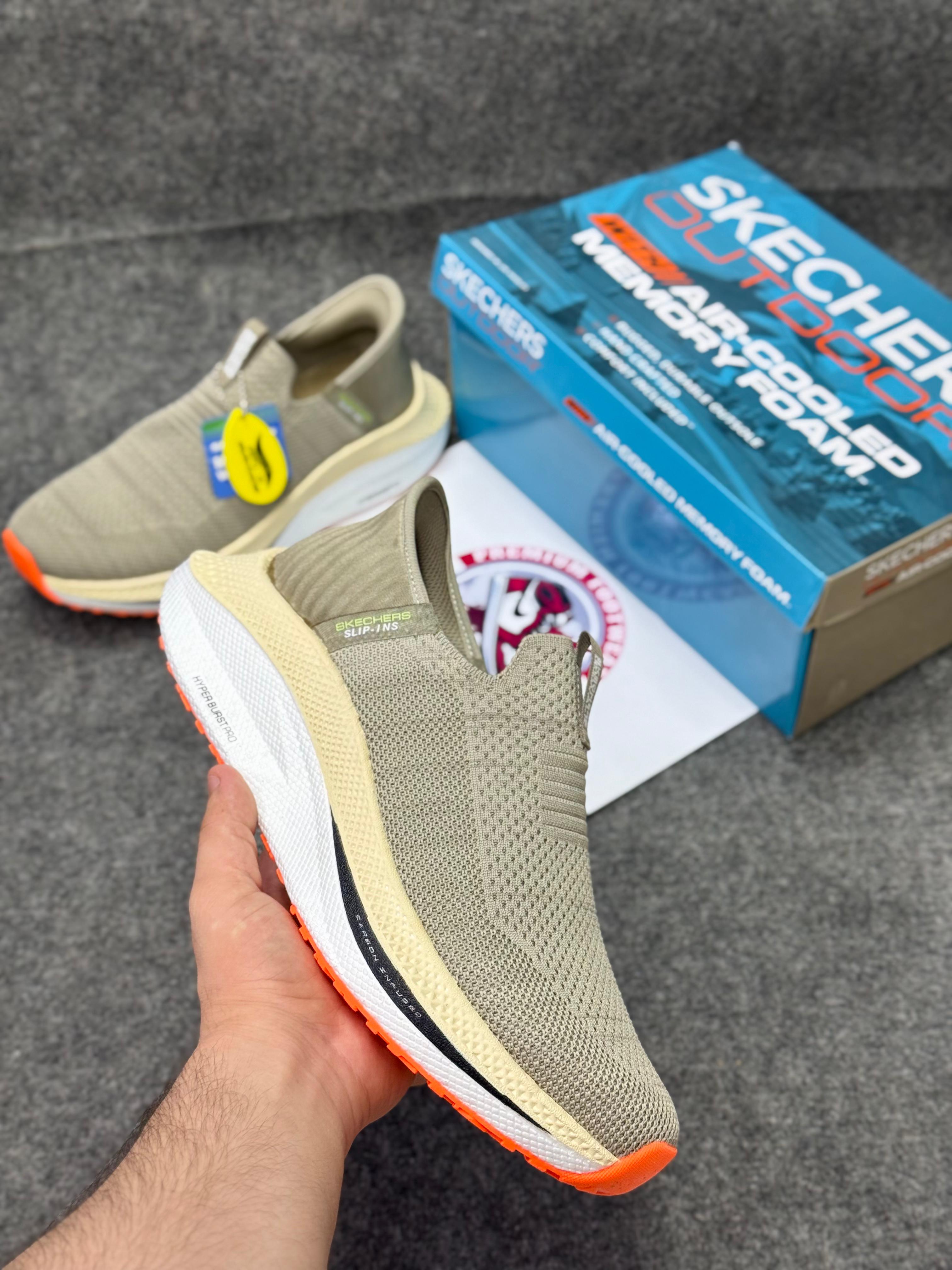 Skechers Slip-ins: Max Cushioning Hyper Burst Light Brown Lightweight, Air-Cooled Memory Foam
