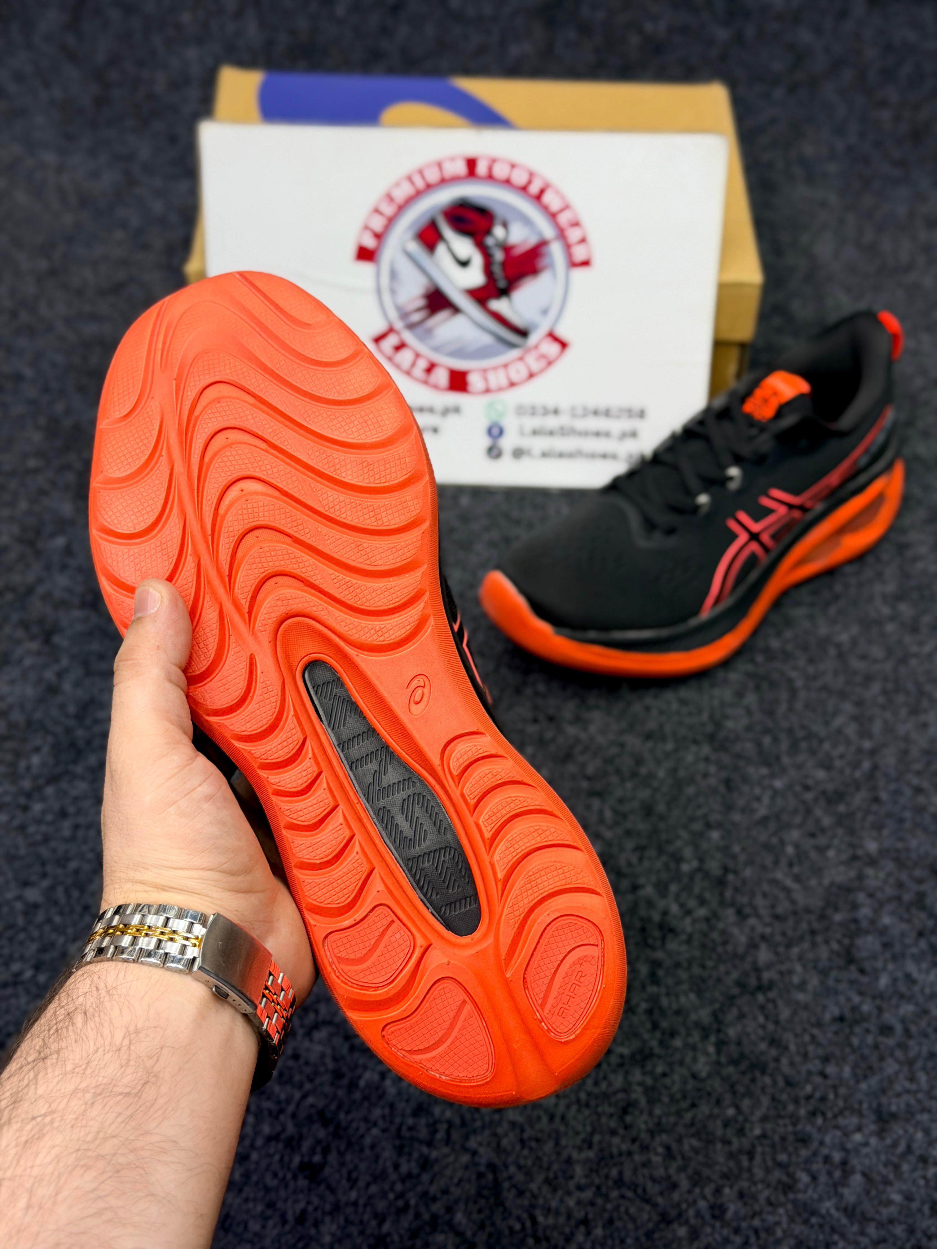 ASICS Style Gel Cushion Running Shoes – Black & Orange Comfort Sneakers for Men
