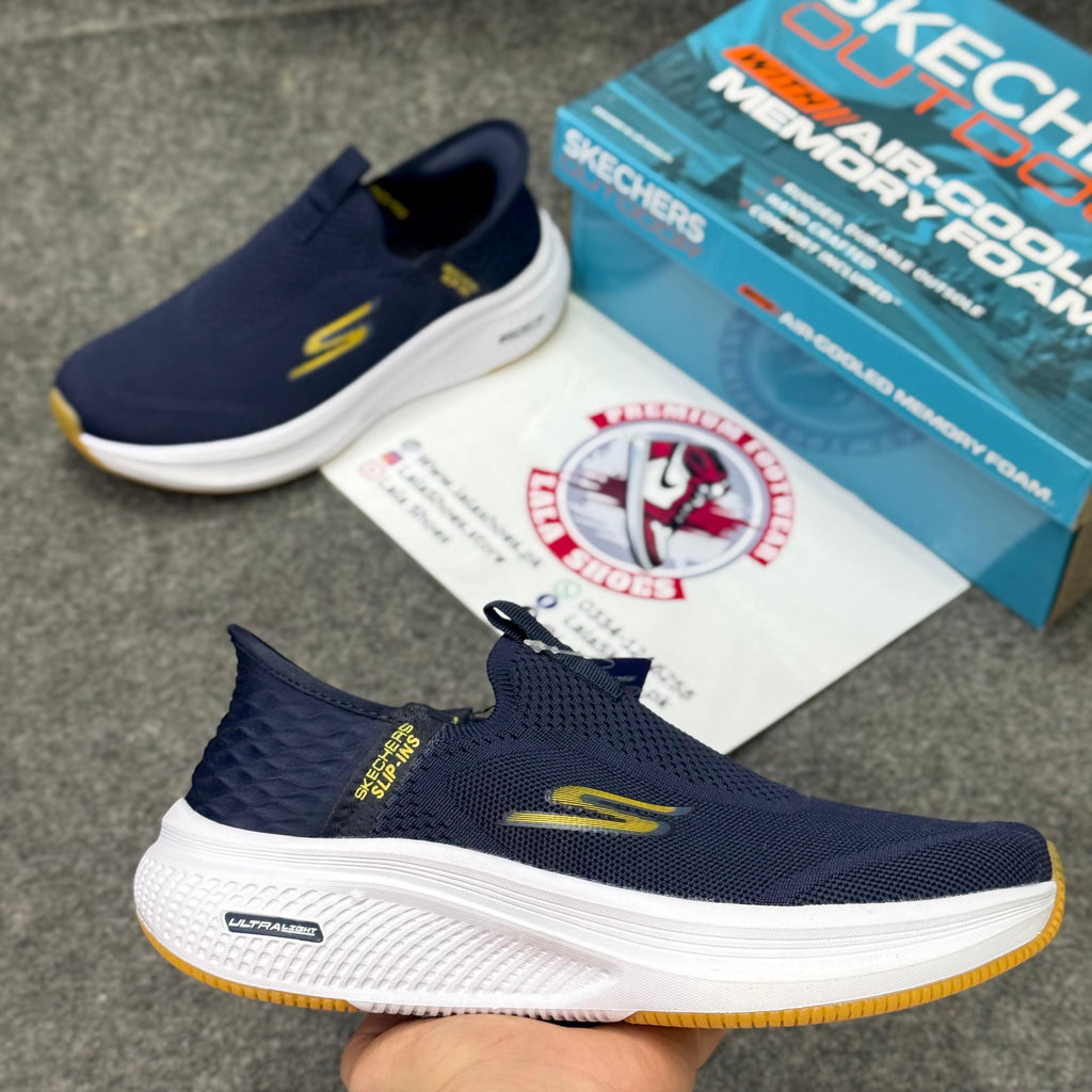 Skechers Slip-ins: Max Cushioning Hyper Burst Navy blue Comfort & Air-Cooled Cushioning | Best Walking