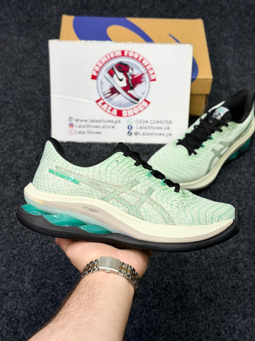 ASICS Style Gel Cushion Running Shoes – Aqua Greenish & Black Contrast Comfort Sneakers for Men