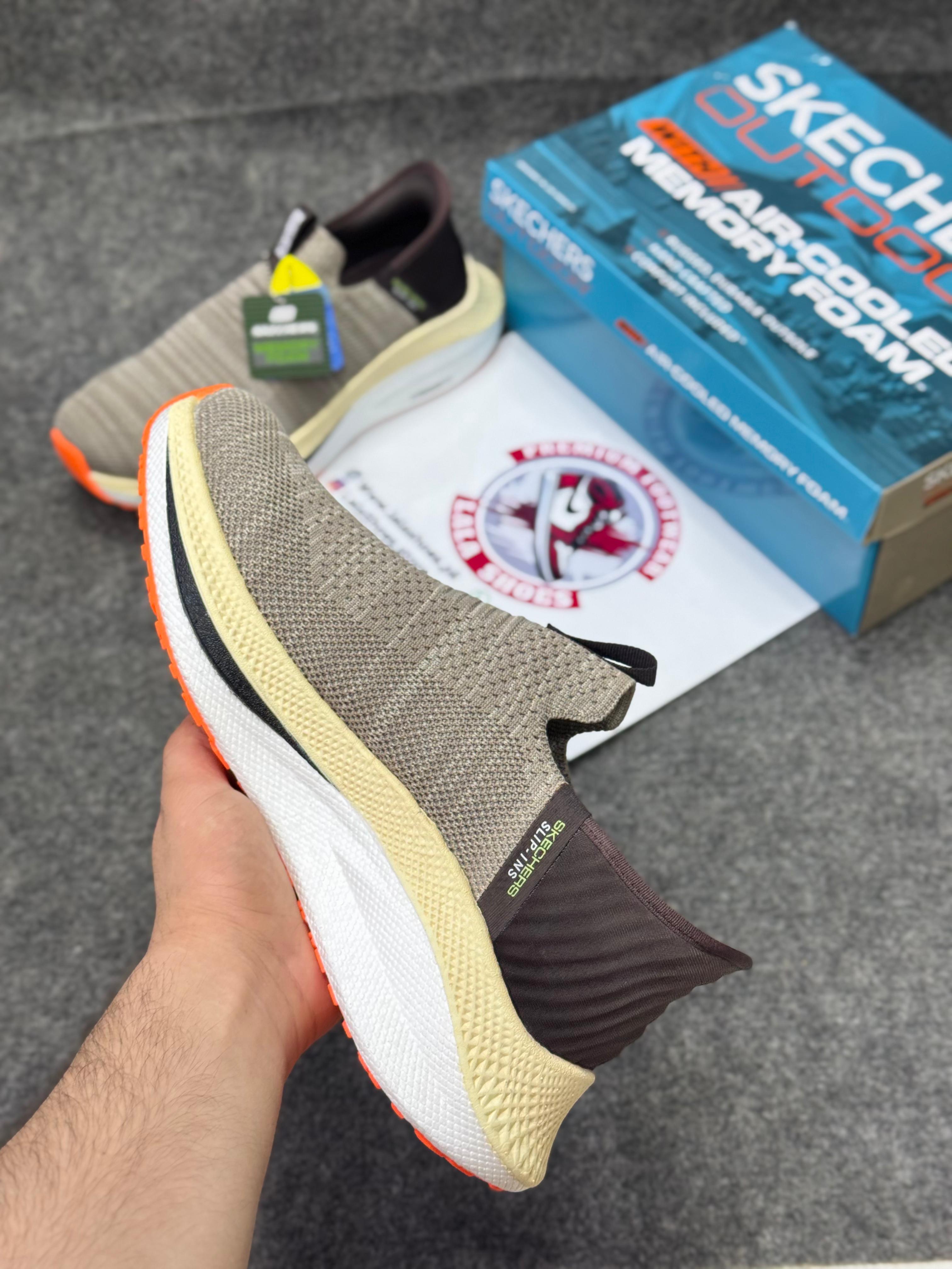 Skechers Slip-ins: Max Cushioning Hyper Burst Brown khaki Lightweight, Air-Cooled Memory Foam