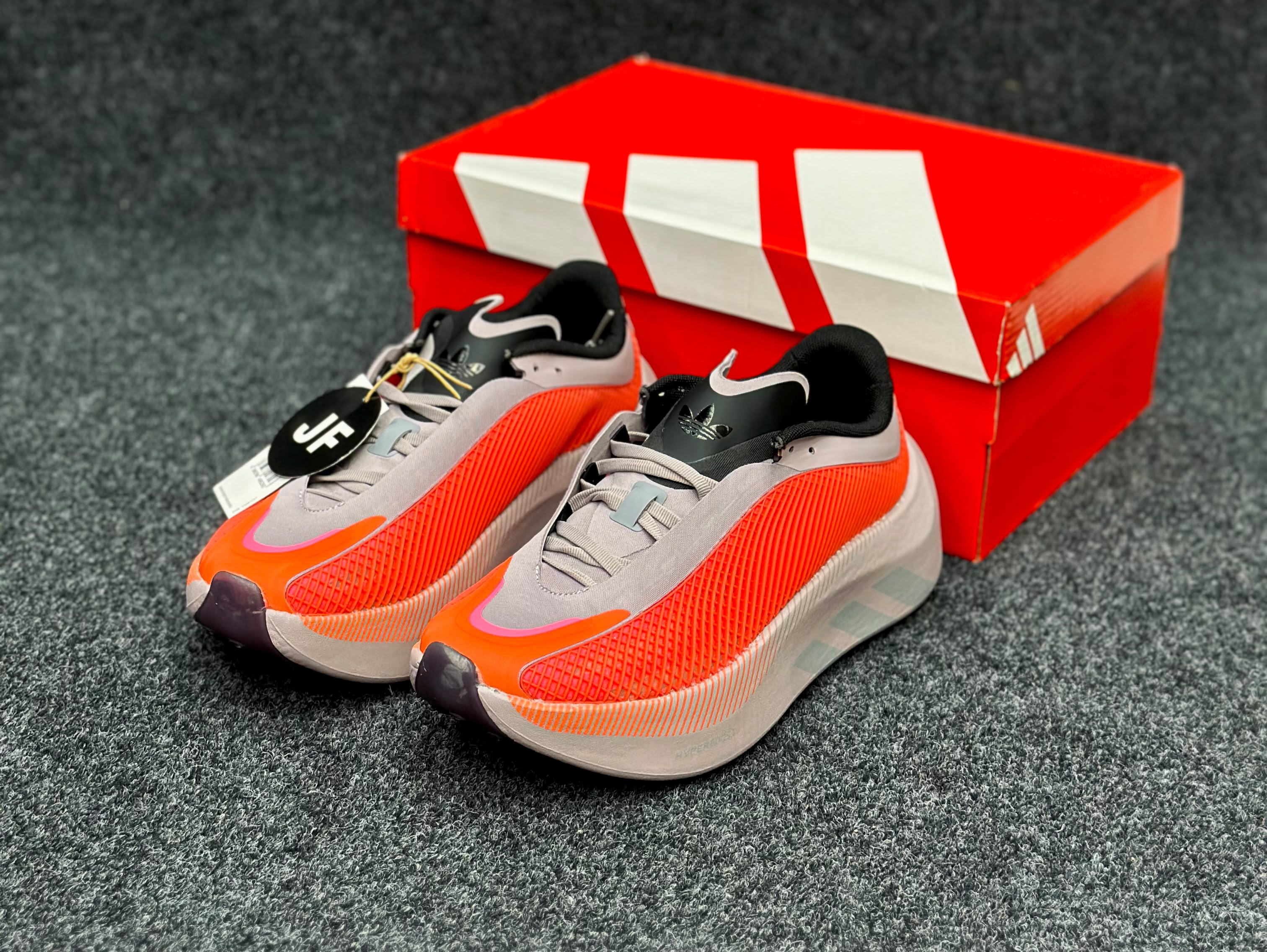adidas Hyperboost Edge Running Shoes....Grey / Solar Red / Off White