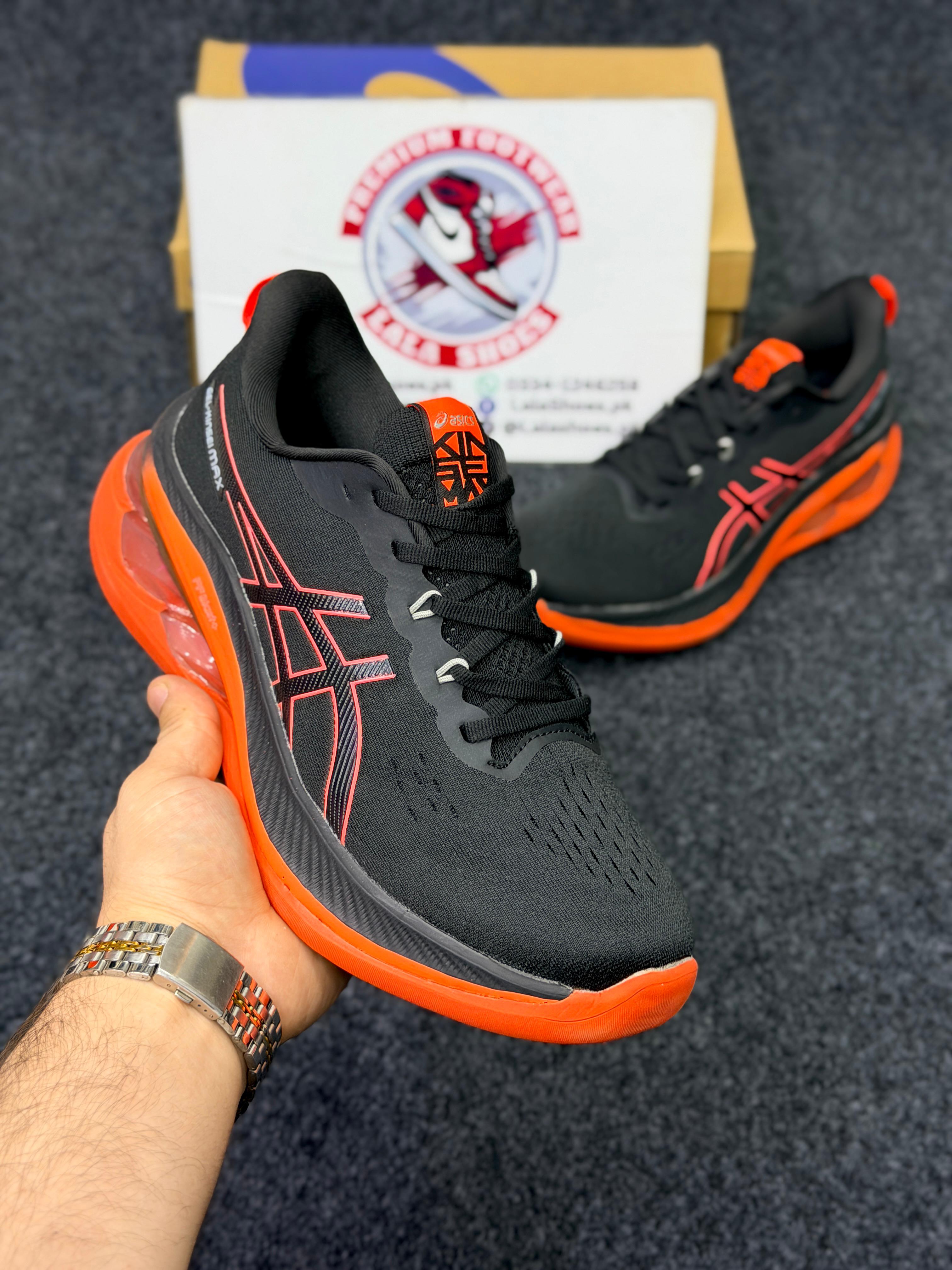 ASICS Style Gel Cushion Running Shoes – Black & Orange Comfort Sneakers for Men