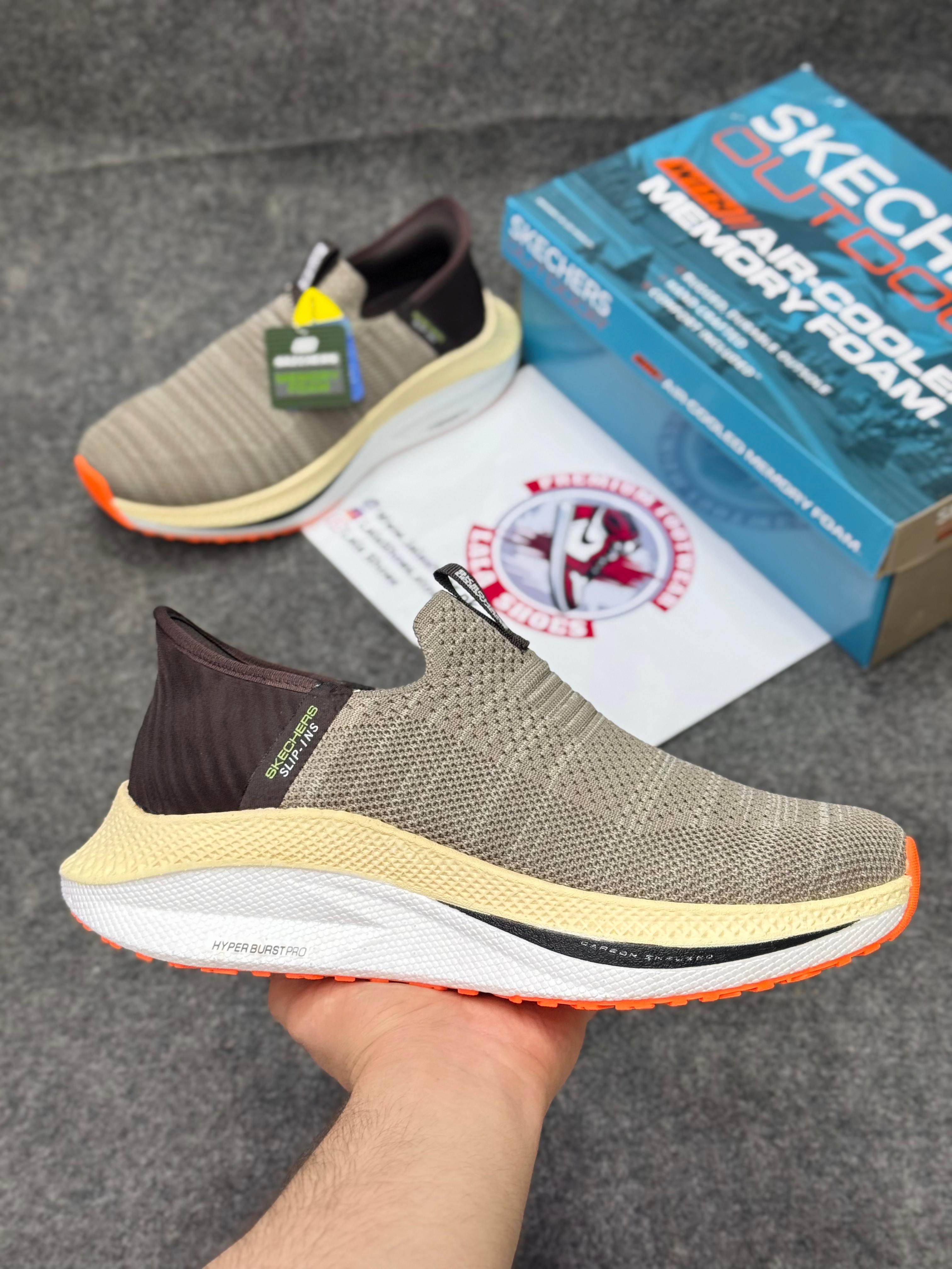 Skechers Slip-ins: Max Cushioning Hyper Burst Brown khaki Lightweight, Air-Cooled Memory Foam