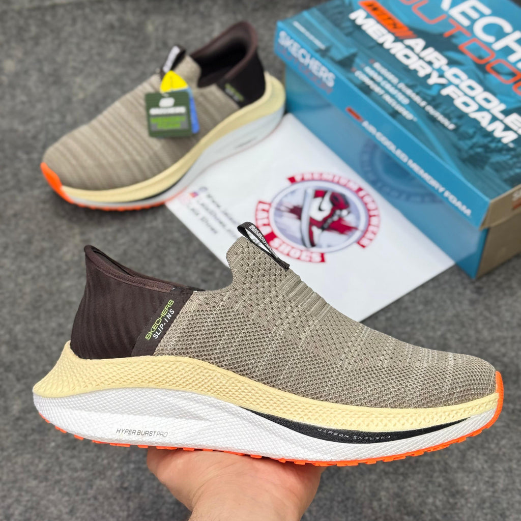 Skechers Slip-ins: Max Cushioning Hyper Burst Brown khaki Lightweight, Air-Cooled Memory Foam