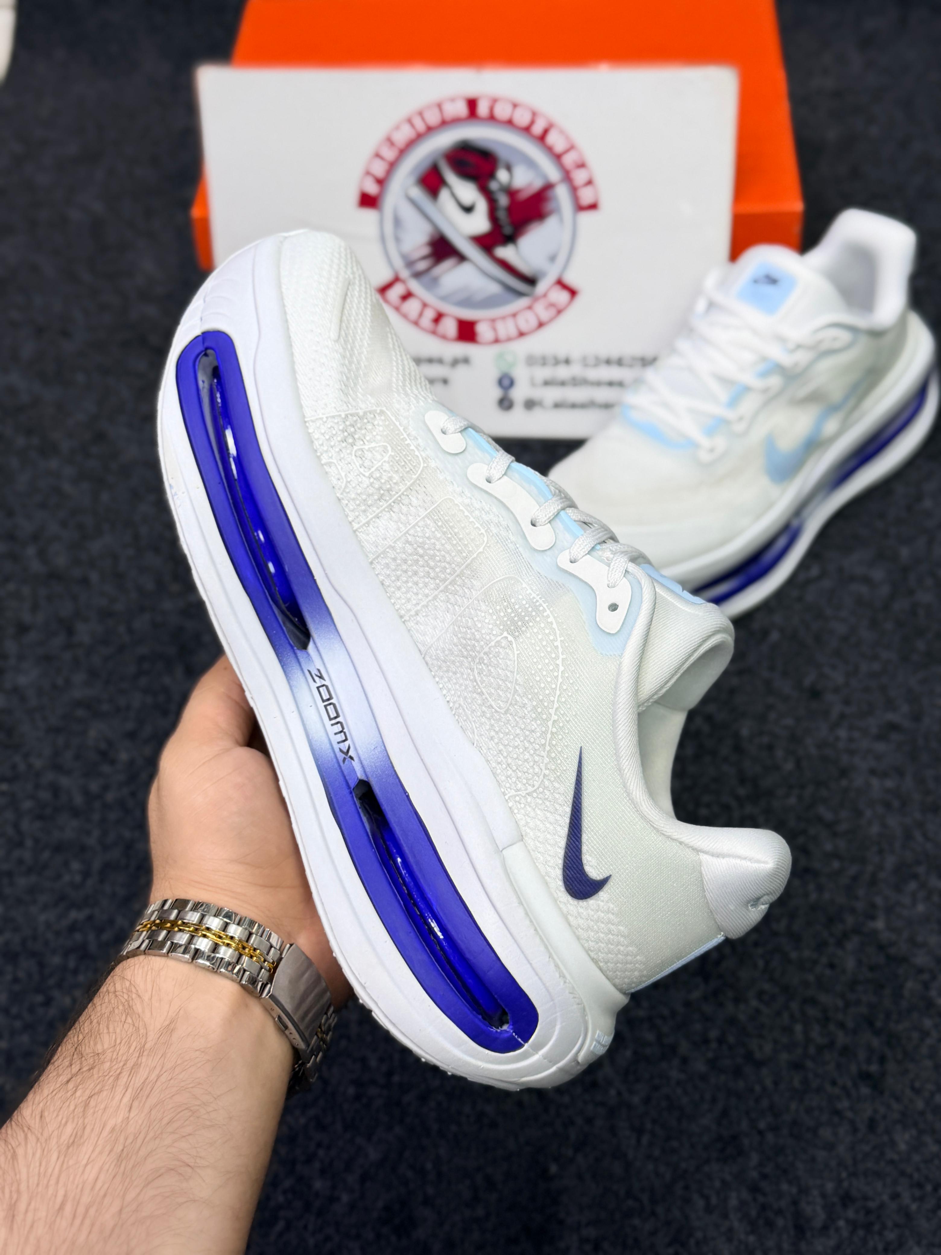 Nike Air Zoom Cushion Running Shoes – White Blue Neon