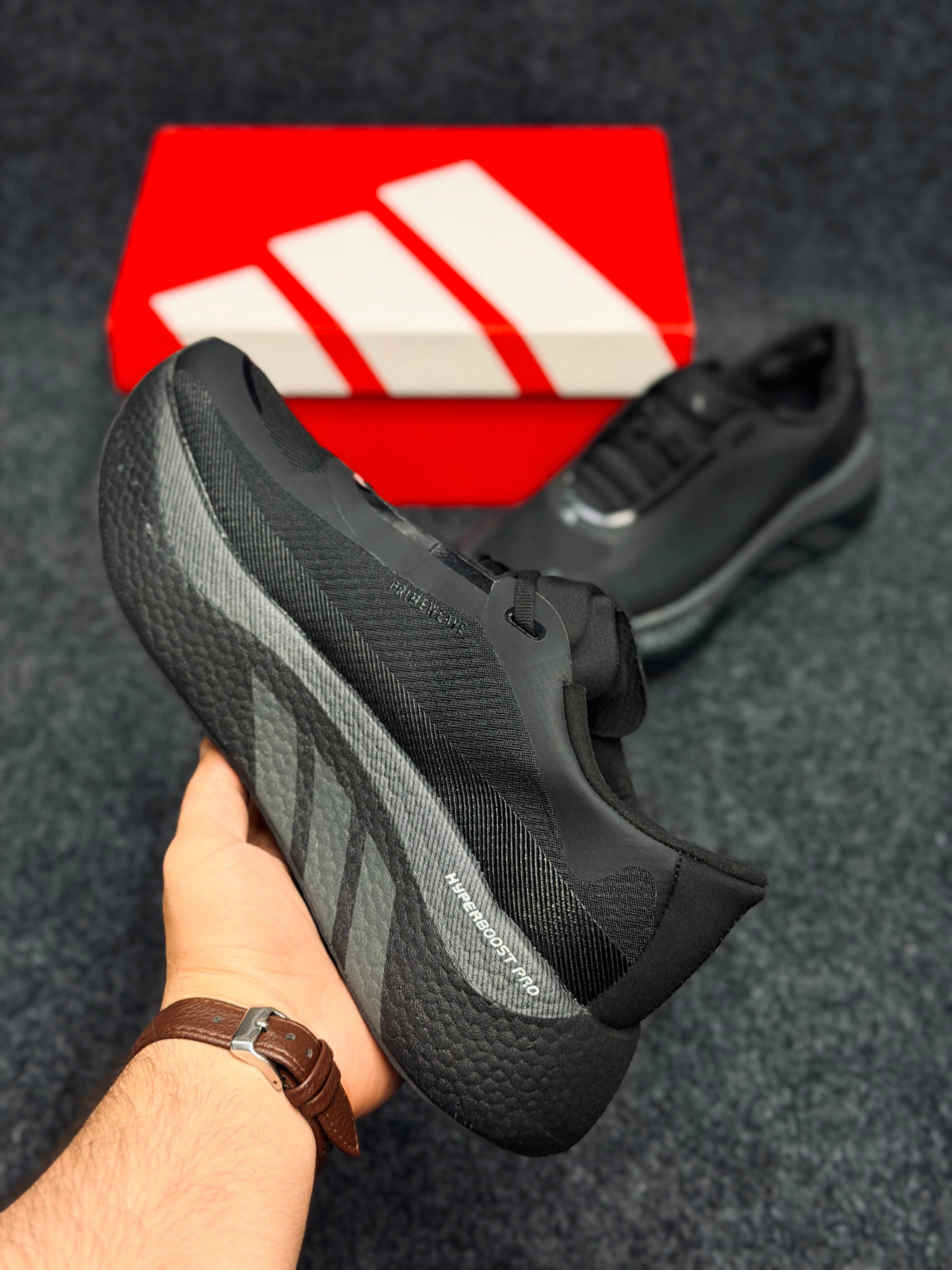 HYPERBOOST EDGE Running Shoes..Color: Triple Black / Dark Grey