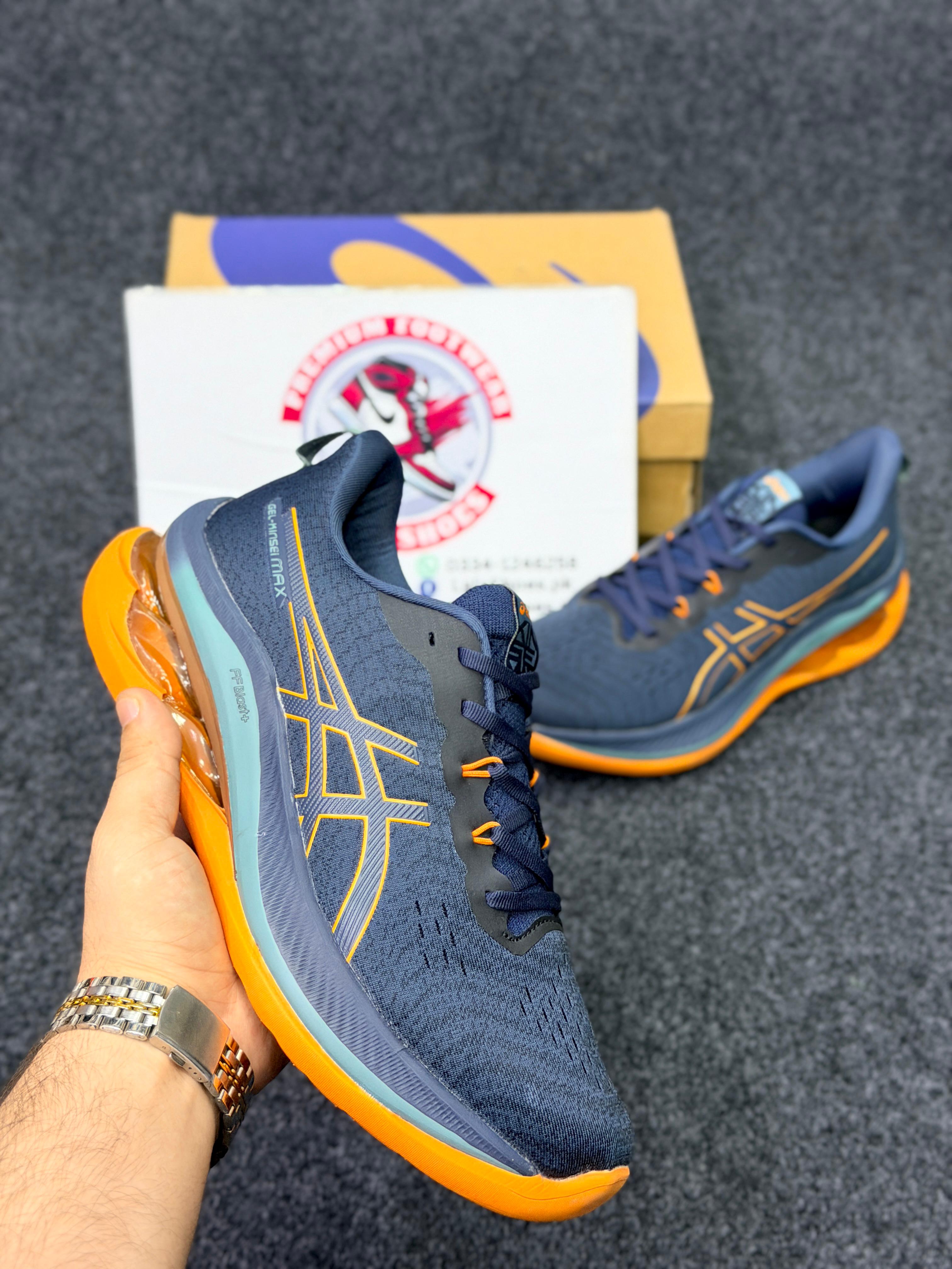 ASICS Style Gel Cushion Running Shoes – Blue & Orange  Comfort Sneakers for Men