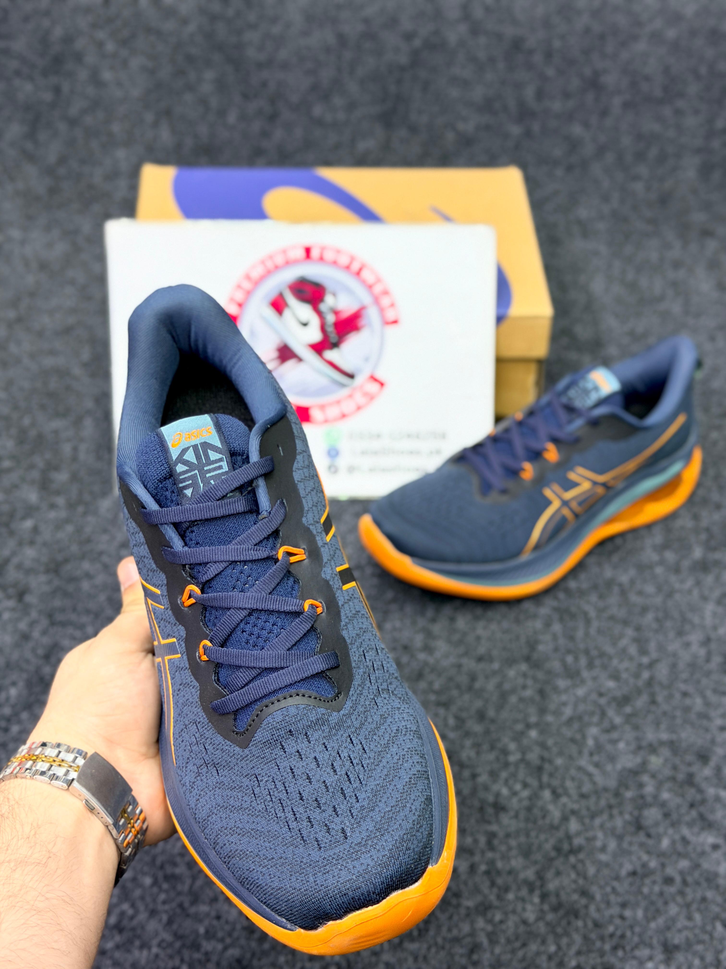 ASICS Style Gel Cushion Running Shoes – Blue & Orange  Comfort Sneakers for Men
