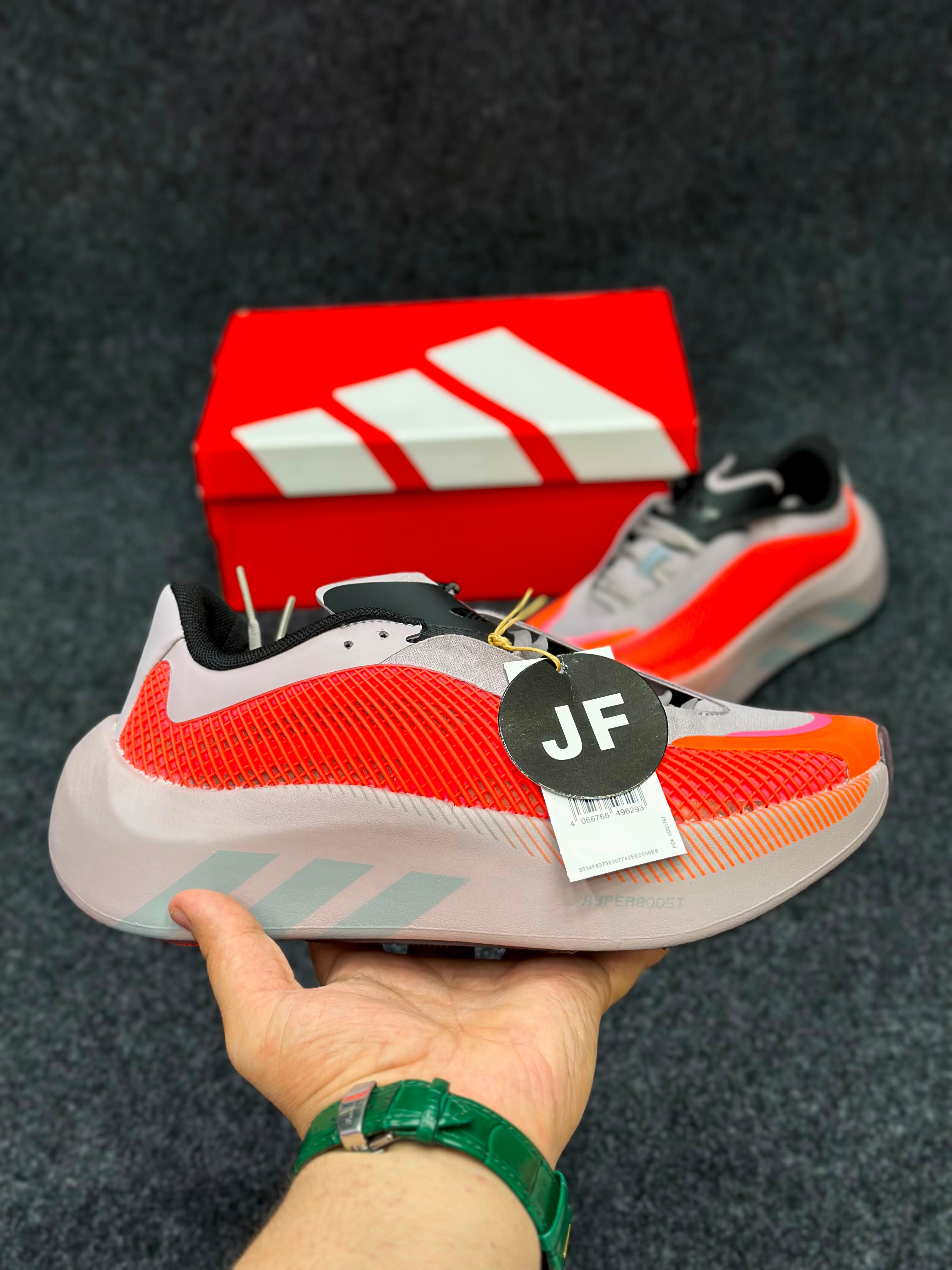 adidas Hyperboost Edge Running Shoes....Grey / Solar Red / Off White