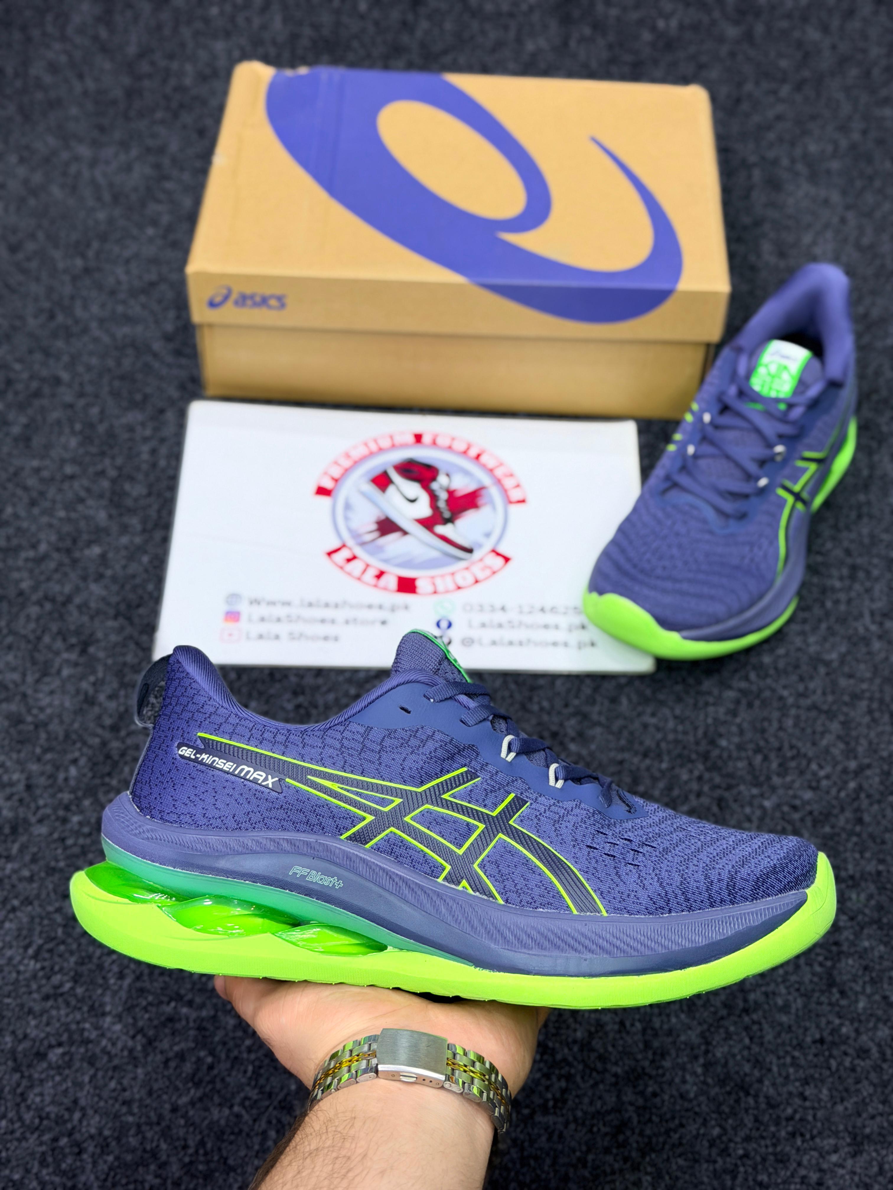 ASICS Style Gel Cushion Running Shoes – Light Blue & Grass Green Comfort Sneakers for Men