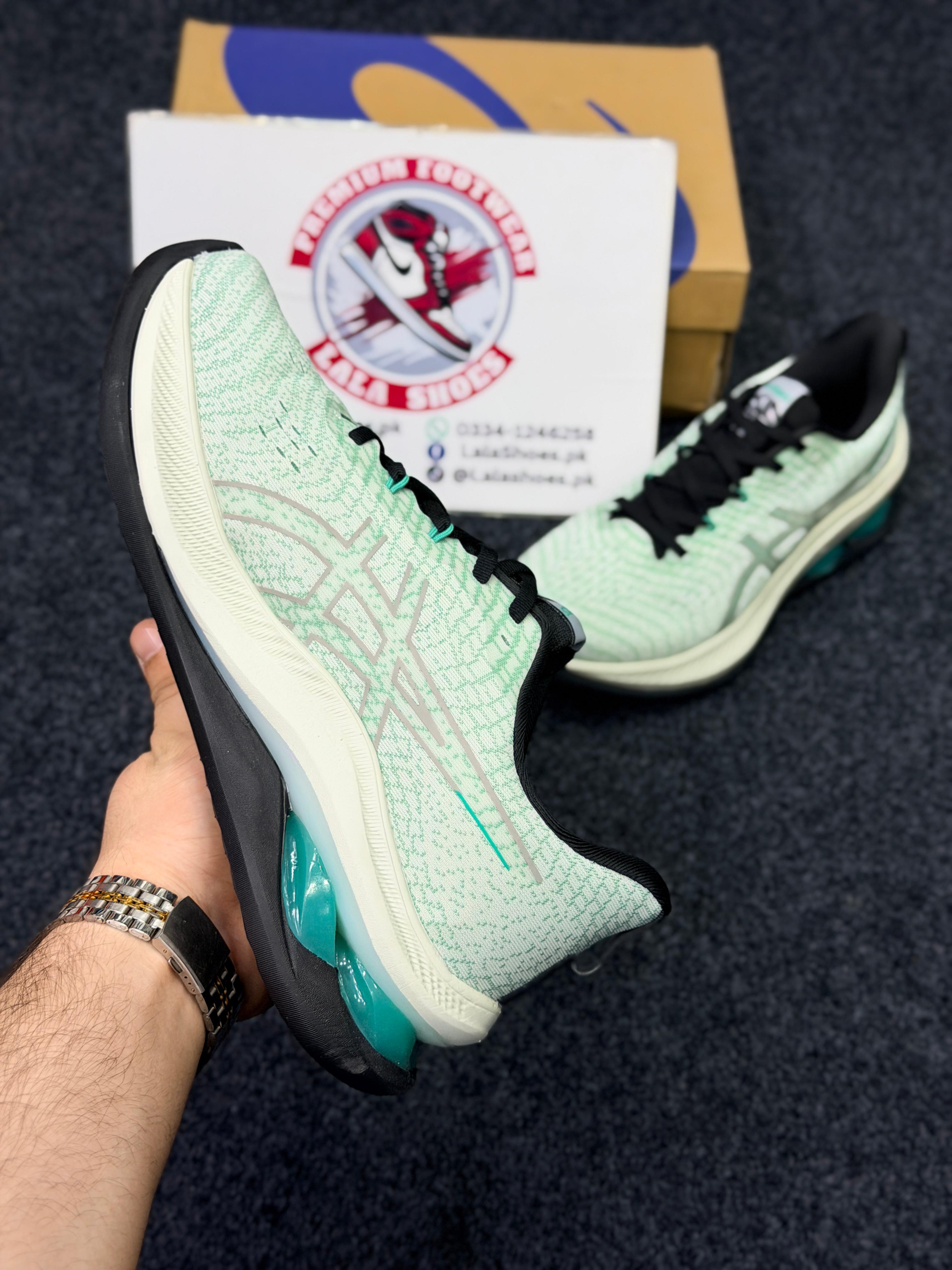 ASICS Style Gel Cushion Running Shoes – Aqua Greenish & Black Contrast Comfort Sneakers for Men